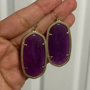 Kendra Scott Purple Stone Drop Earrings with Gold Trim